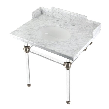 Kingston Brass 30 Carrara Marble Console Sink with Acrylic Legs, Marble WhiteBrushed Nickel LMS3030MA8